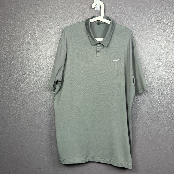 Nike Tiger Woods Polo Shirt Snap Mens XL Gray Striped Stretch Performance Golf - Picture 1 of 6